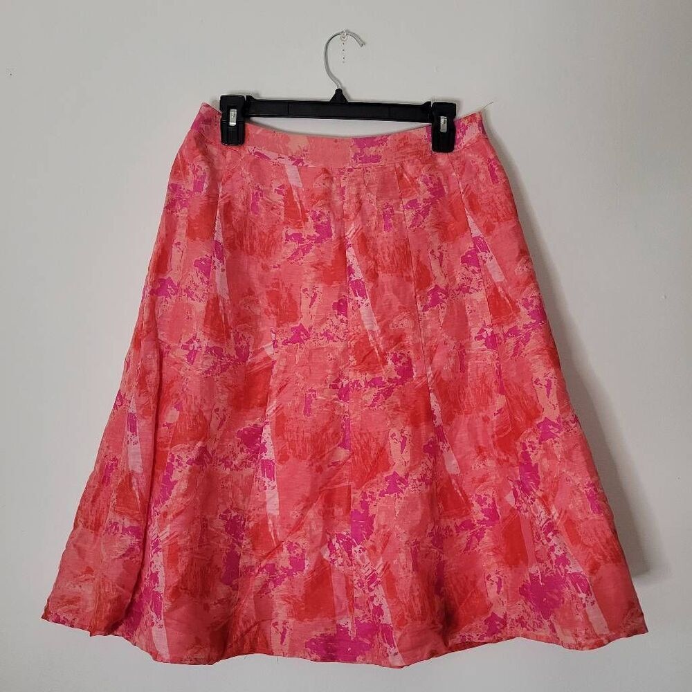 Due Per Due Linen Silk Blend Abstract Print Skirt Size 6 Pink Orange